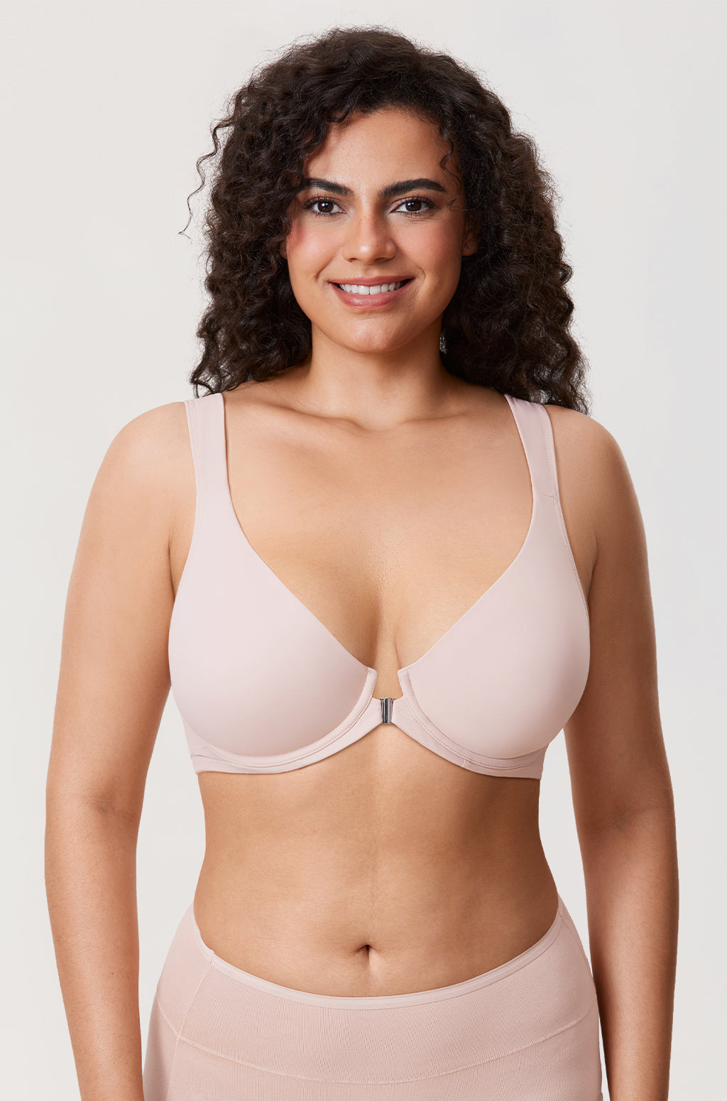 DELIMIRA Women's Front Closure Bras Posture Full Coverage Plus Size Underwire Unlined Back Support Plunge Seamless Bra B-H