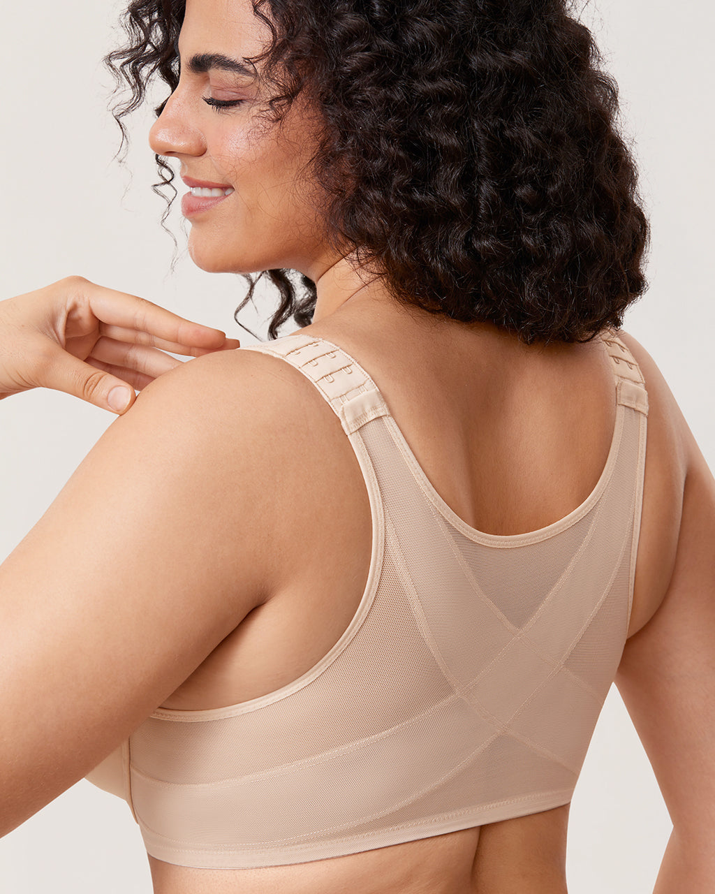 DELIMIRA Women's Front Closure Bras Posture Full Coverage Plus Size Underwire Unlined Back Support Plunge Seamless Bra B-H