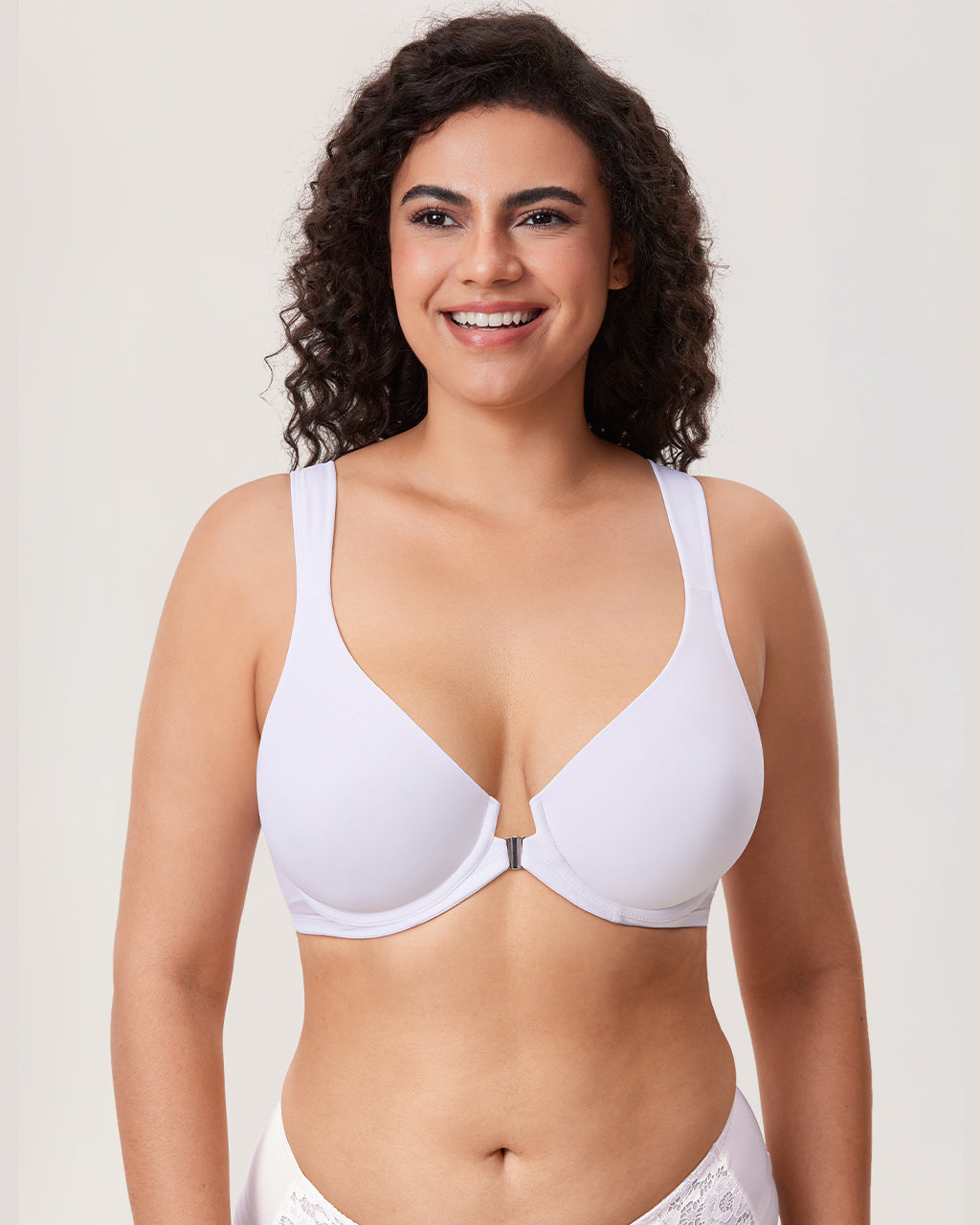DELIMIRA Women's Front Closure Bras Posture Full Coverage Plus Size Underwire Unlined Back Support Plunge Seamless Bra B-H