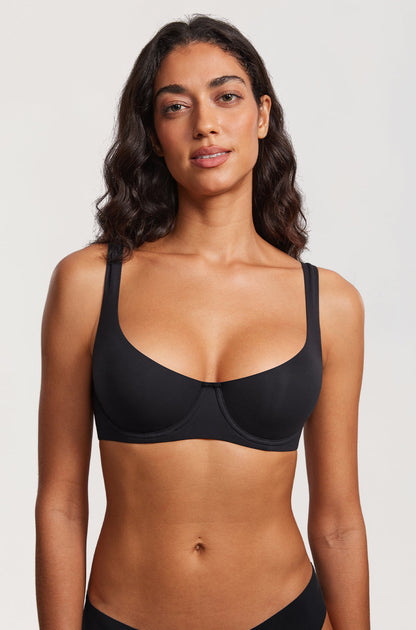 DOBREVA Women's Unlined Balconette Bra Underwire Supportive Plus Size Smooth Scoop Neck