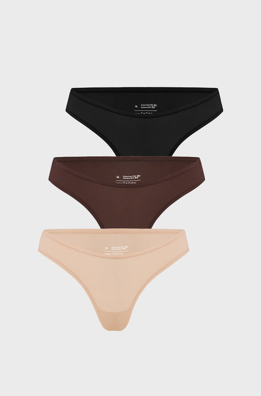 V-shaped Low Rise Thongs 3 Pack